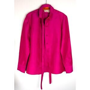 VTG Star of Siam Thai Silk Jacket Hot Pink Orange Belted Frog Button 60s M EVUC